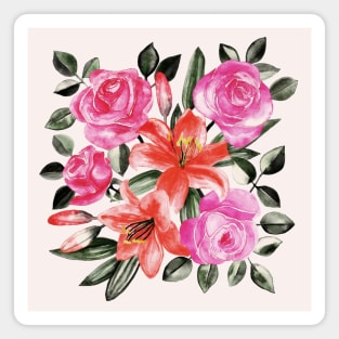 Roses and Lilies in watercolor Magnet